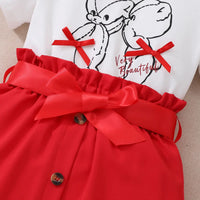 Girls White Graphics Short Sleeves T-Shirt With Skirt Sets Sets