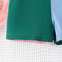 Girls Multicolor Colorblocked Square Neck Dungaree Jumpsuits