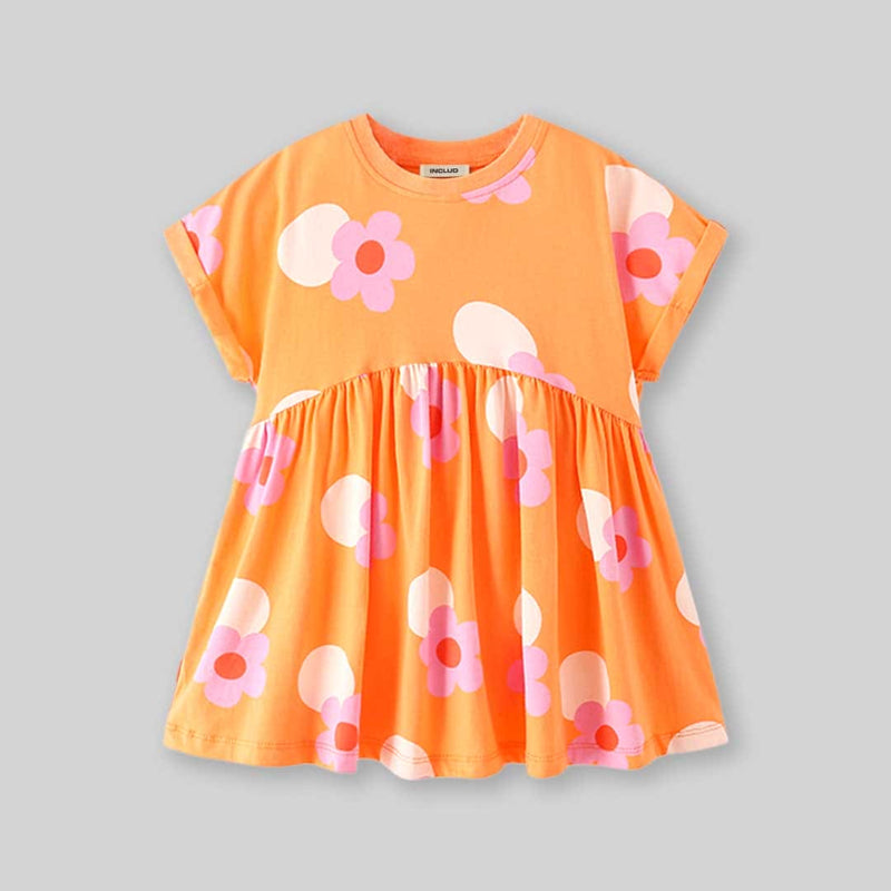 Girl Floral Print Fit & Flare Short Sleeves Casual Dress Casual Dresses   