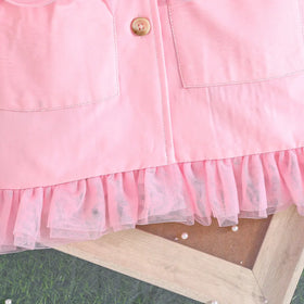 Girls Pink Sleeveless Blazer Dresses With Tulle Ruffles Hem Casual Dresses