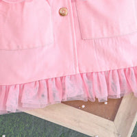 Girls Pink Sleeveless Blazer Dresses With Tulle Ruffles Hem Casual Dresses