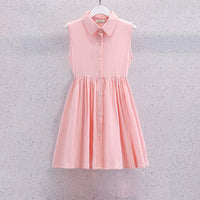 Girls Sleeveless Shirt Collar Fit & Flare Dress Casual Dresses Pink 6-7 Y