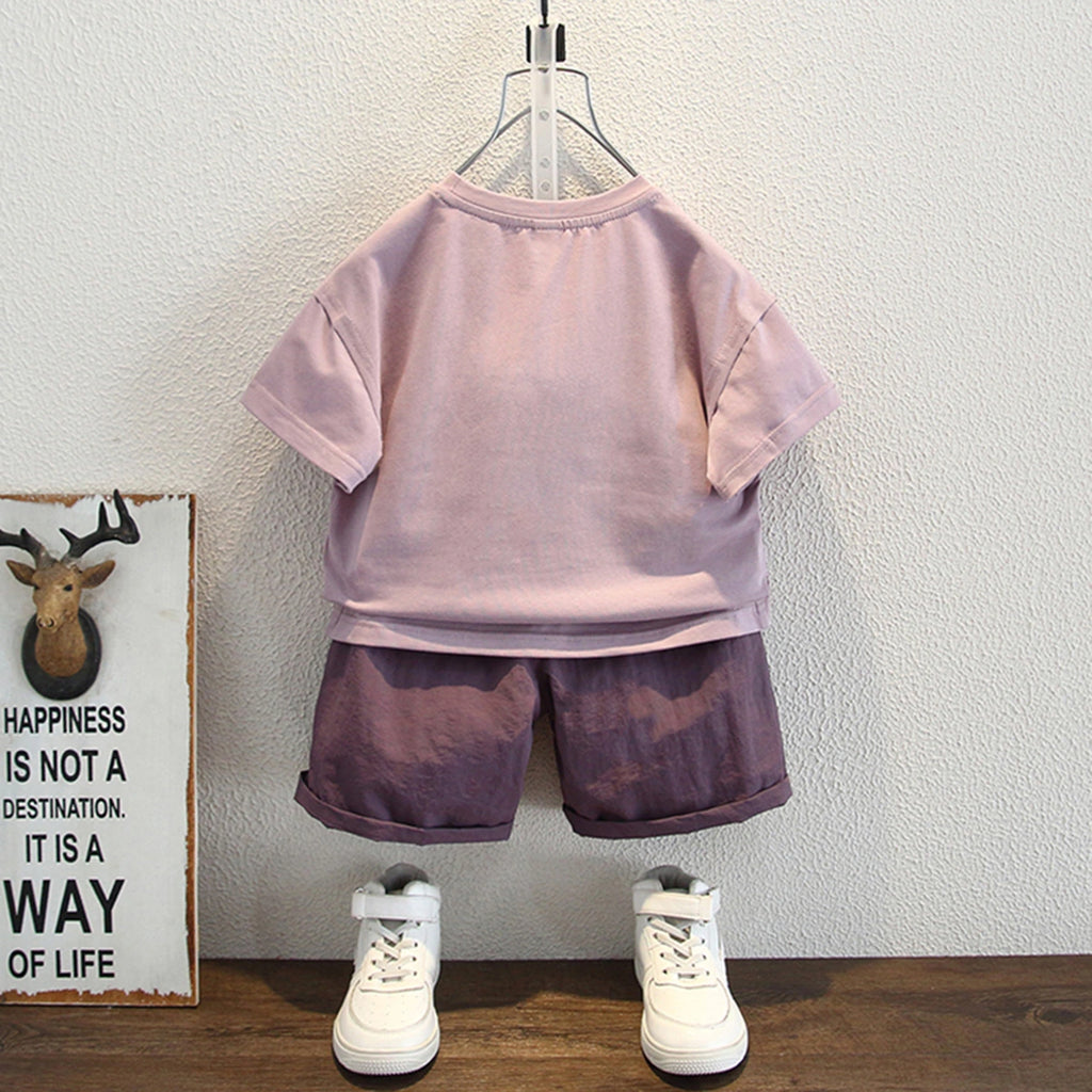 Boys Mauve Typographic Print Short Sleeves T-Shirt With Shorts Set Sets