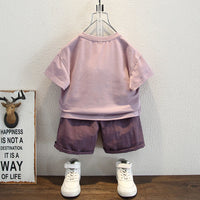 Boys Mauve Typographic Print Short Sleeves T-Shirt With Shorts Set Sets