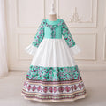 Girls Teal Floral Print Maxi Dress With Long Sleeves Casual Dresses Teal 3-4 Y
