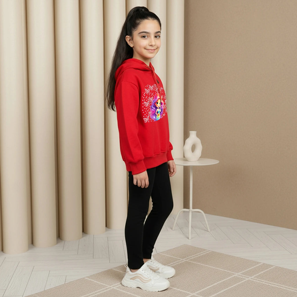 Girls Red Graphics Hooded Sweatshirt Sweatshirts & Hoodies
