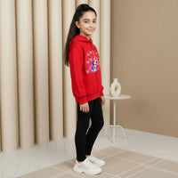Girls Red Graphics Hooded Sweatshirt Sweatshirts & Hoodies
