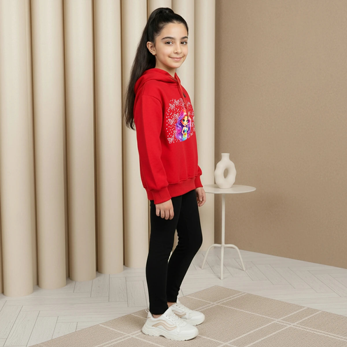 Girls Red Graphics Hooded Sweatshirt Sweatshirts & Hoodies