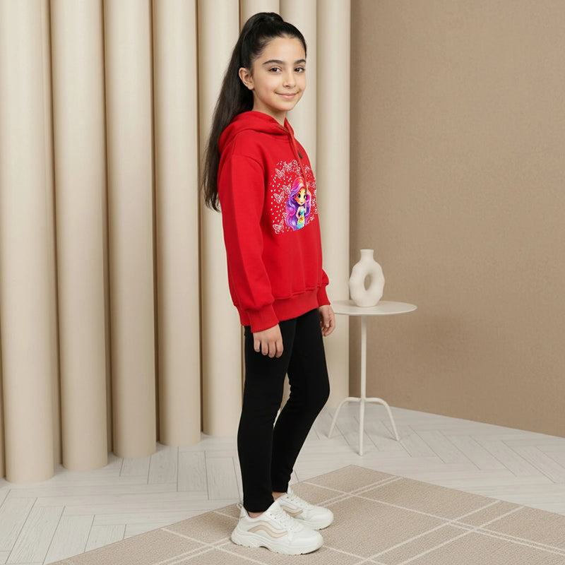 Girls Red Graphics Hooded Sweatshirt Sweatshirts & Hoodies