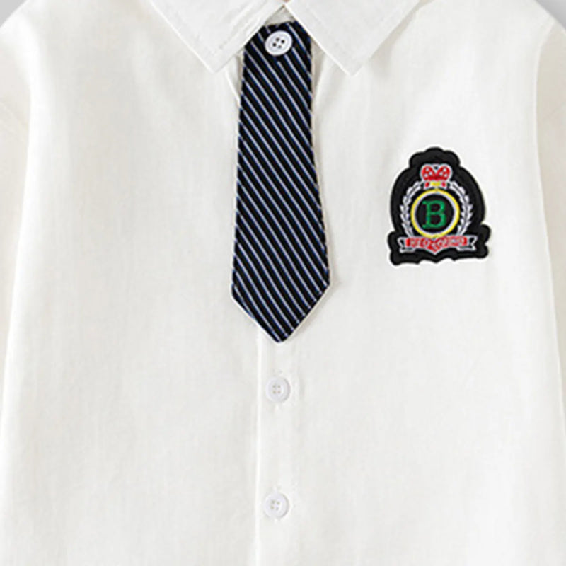 Boys White Shirts With Attached Neck-tie Shirts