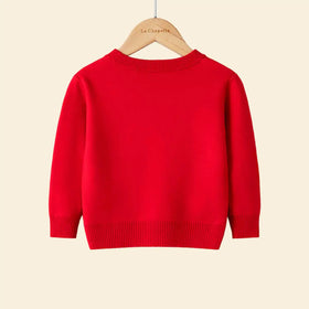 Girls Red Sweater With Self-Design Reindeer Patterns Sweaters & Cardigans