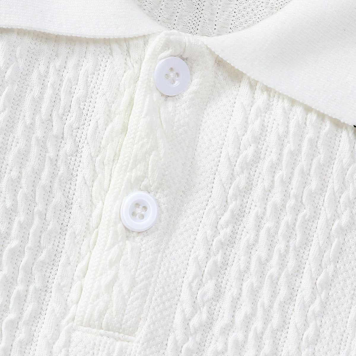 Boys White Self Designed Short Sleeves Knitted Polo T-Shirt Tshirts