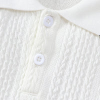 Boys White Self Designed Short Sleeves Knitted Polo T-Shirt Tshirts