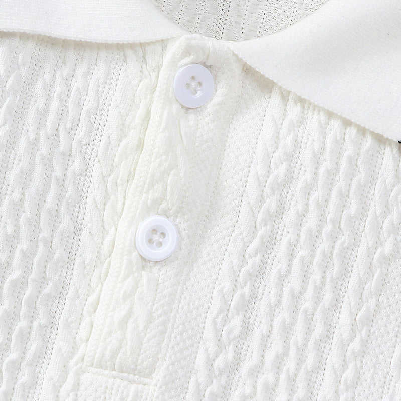 Boys White Self Designed Short Sleeves Knitted Polo T-Shirt Tshirts
