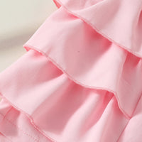 Girls Graphics Short Sleeves Top With Pink Ruffled Shorts Set Sets