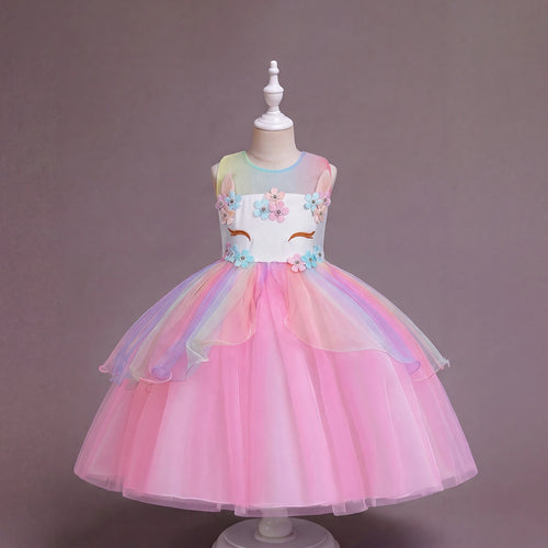 Girls Pink Floral Applique Sleeveless Fit & Flare Party Wear Dress Party Dresses Pink 2-3 Y
