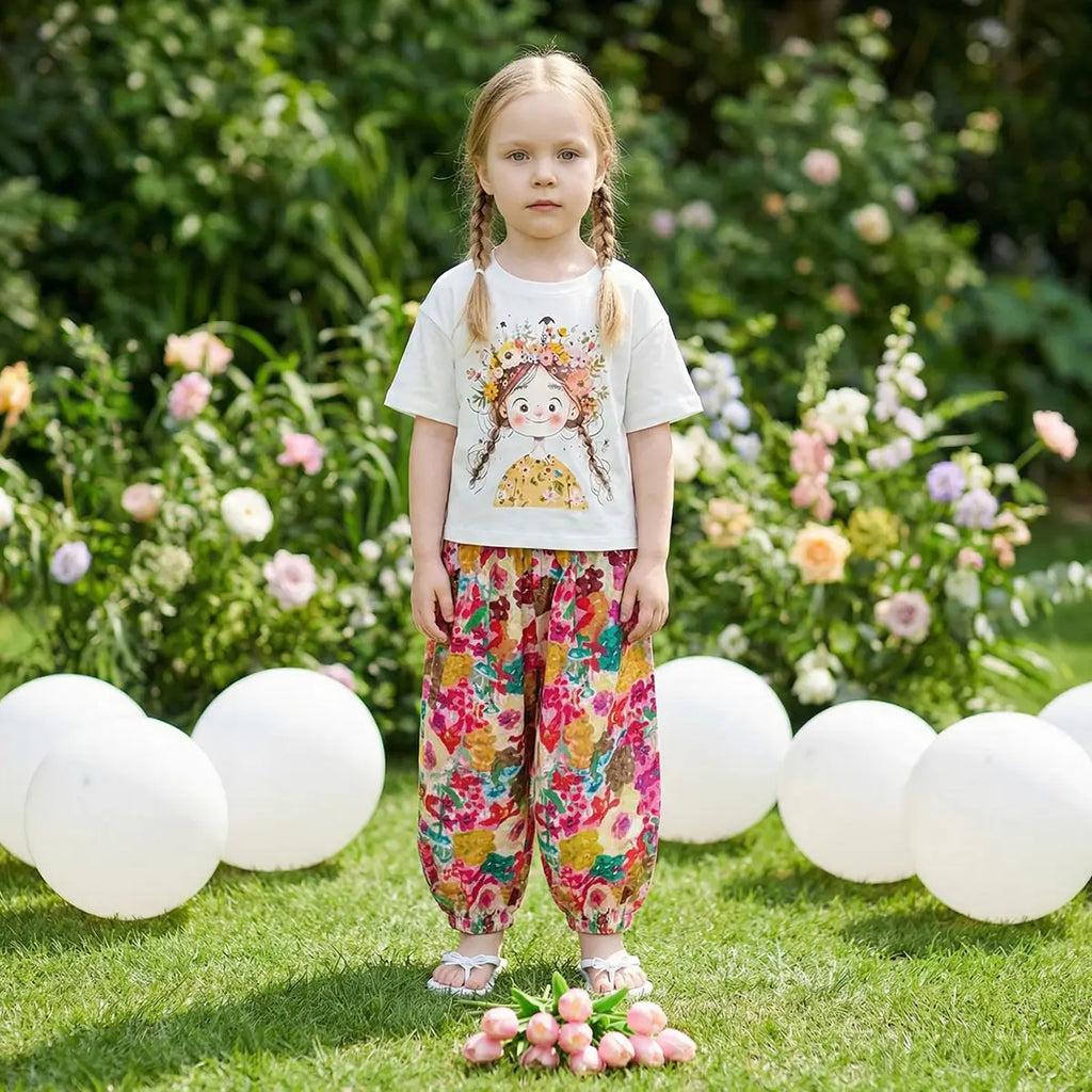 Girls Off White Graphics Short Sleeves Top With Printed Elasticated Hem Pants Set Sets Off White 3-4 Y