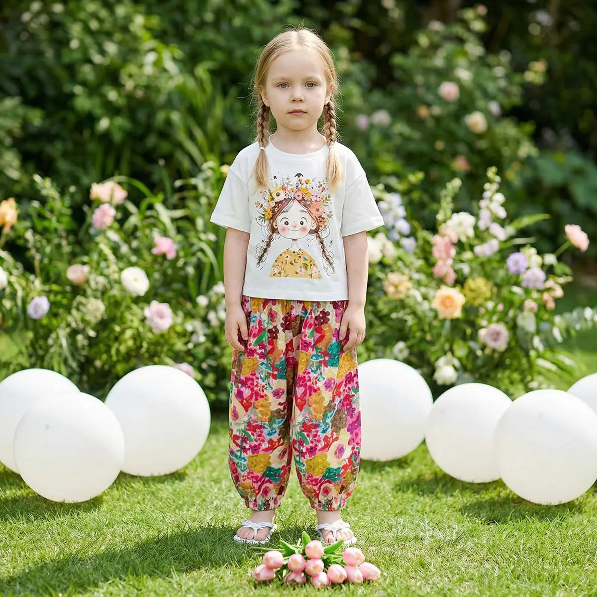 Girls Off White Graphics Short Sleeves Top With Printed Elasticated Hem Pants Set Sets Off White 3-4 Y