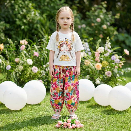 Girls Off White Graphics Short Sleeves Top With Printed Elasticated Hem Pants Set Sets Off White 3-4 Y