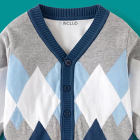 Boys Multicolour Diamond Jacquard Long Sleeve Cardigan Sweaters & Cardigans