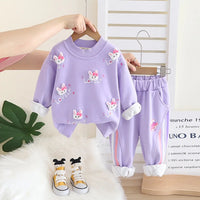 Girls Purple Applique Regular Sweatshirt With Trousers Sets 2 pc. Sets Purple 1-2 Y
