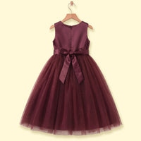 Girls Maroon Glitter Print Sleeveless Party Gown Party Dresses