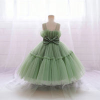 Girls Olive Green Sleeveless Tutu Partywear Dress With Back Bow Party Dresses