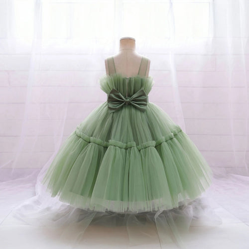 Girls Olive Green Sleeveless Tutu Partywear Dress With Back Bow Party Dresses