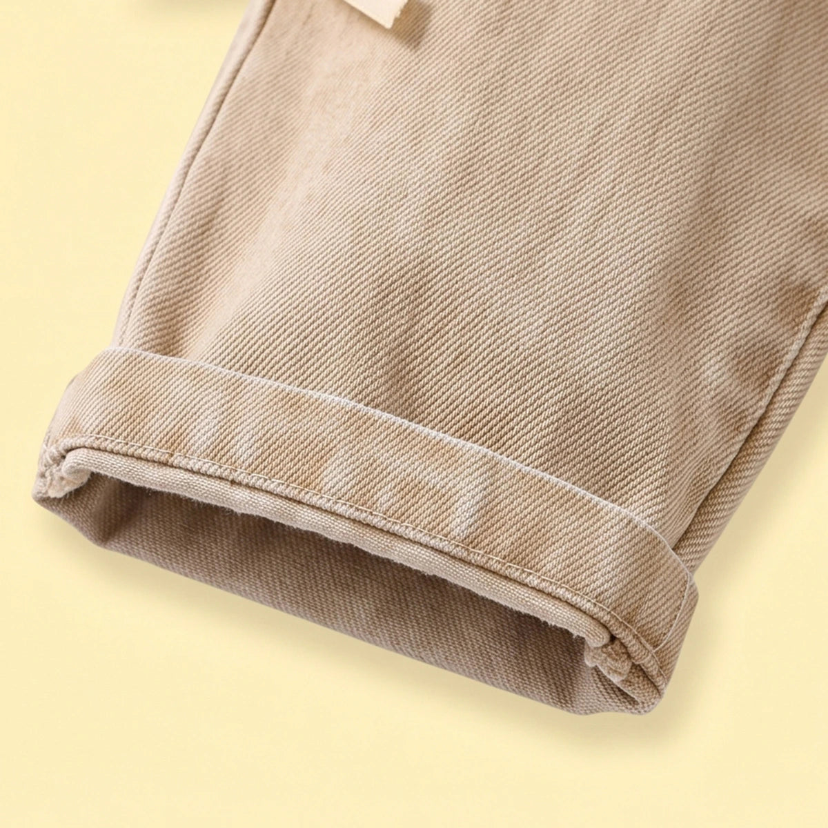 Girls Khaki Denim Bow Applique Dungaree Jumpsuits