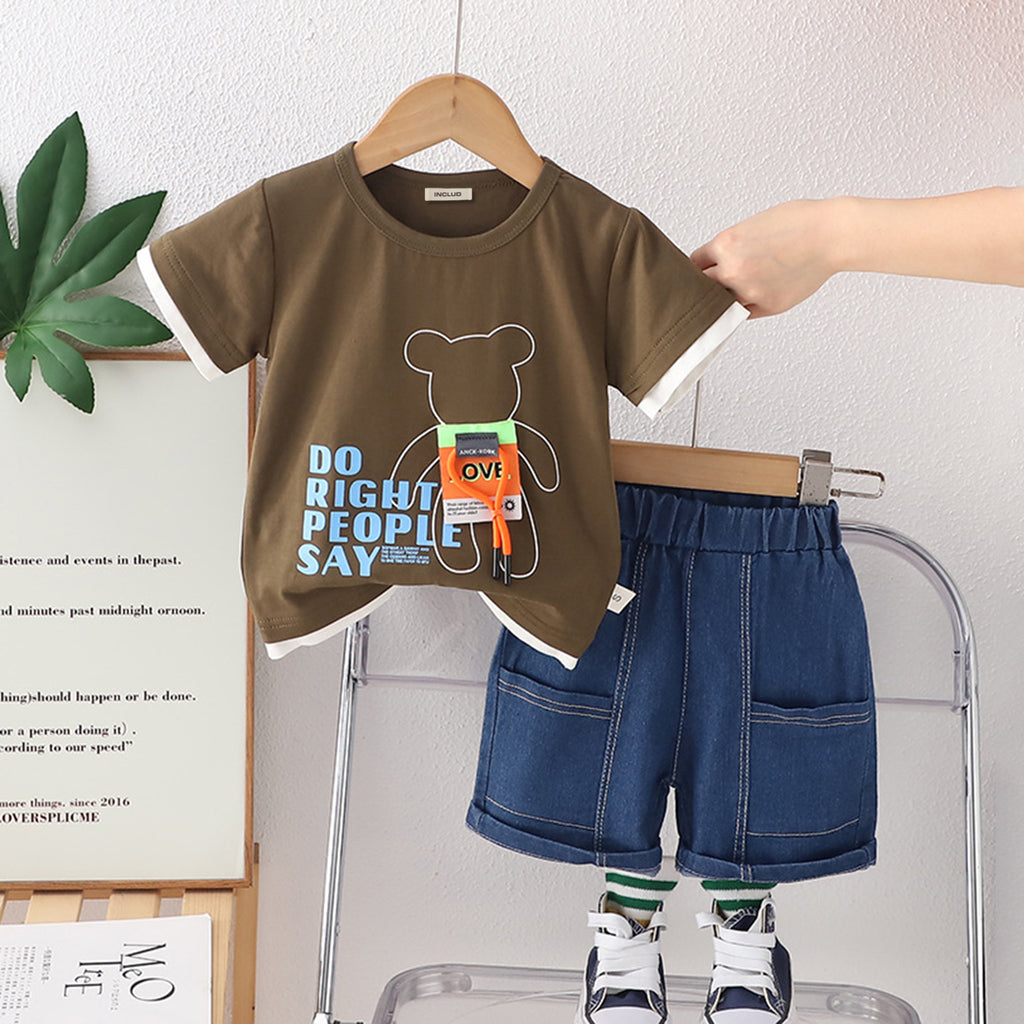 Boys Short Sleeve Graphic T-Shirt With Denim Shorts