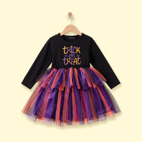 Girls Black Typography Print Fit & Flare Dress Casual Dresses Black 1-2 Y