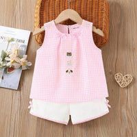 Girls Pink Checked A-line Top With Shorts Sets Sets Pink 1-2 Y