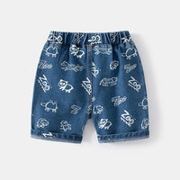 Boys Blue Animal Cartoon Printed Denim Shorts Shorts