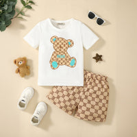 Boys White Short Sleeves Round Neck T-shirt With Printed Shorts Set 2 pc. Sets White 3-4 Y
