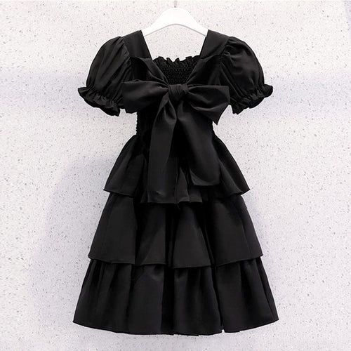 Girls Puff Sleeves Elasticated Smocking Tiered Dress Casual Dresses   