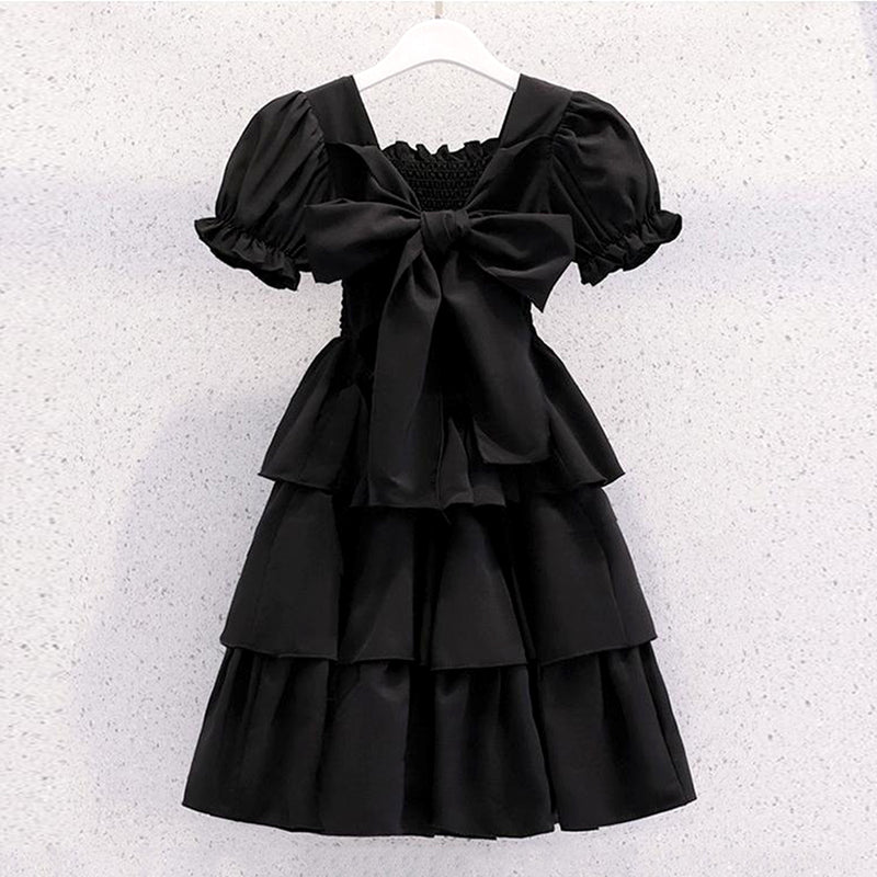Girls Puff Sleeves Elasticated Smocking Tiered Dress Casual Dresses   