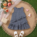 Girls Navy Blue Checked Sleeveless A-line Dress Casual Dresses Navy Blue 1-2 Y