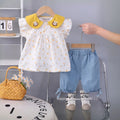 Girls Yellow Floral Printed Short Sleeve Top With Elasticated Shorts Sets 2 pc. Sets Yellow 1-2 Y