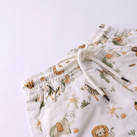 Boys White Animal Printed Shirt With Printed T-Shirt and Shorts Sets Sets