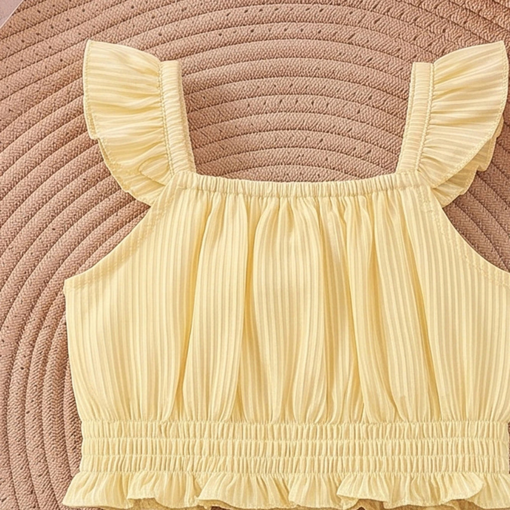 Girls Yellow Striped Sleeveless Top With Skirt Sets 2 pc. Sets
