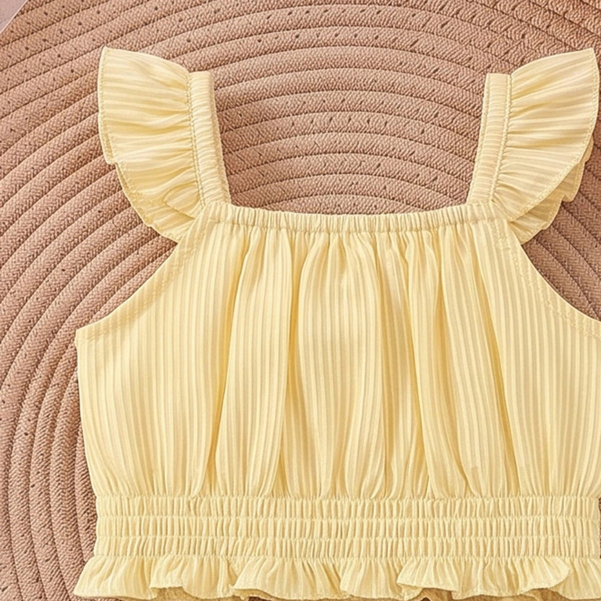 Girls Yellow Striped Sleeveless Top With Skirt Sets 2 pc. Sets