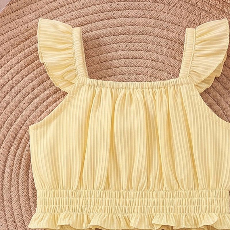 Girls Yellow Striped Sleeveless Top With Skirt Sets 2 pc. Sets