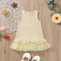 Girls Yellow Textured Bottom Ruffle A-Line Dress Casual Dresses Yellow 1-2 Y
