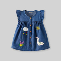 Girls Embroidery Applique Empire Line Dress Casual Dresses   