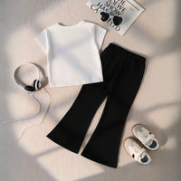Girls White Contrast Stripes T-Shirt With Flared Pant Sets Sets