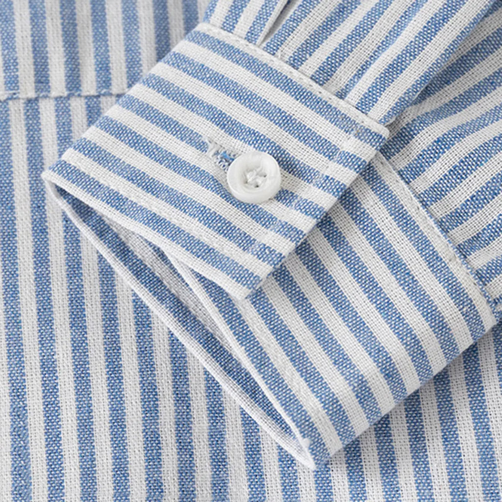 Girls Light Blue Stripes Long Sleeves Shirts With Mandarin Collar Shirts