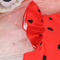 Girls Red Watermelon Print Fit & Flare Dress with Flutter Sleeves Casual Dresses