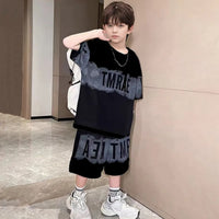 Boys Black Typographic Printed Oversized T-Shirt With Shorts Co-ord Sets Sets