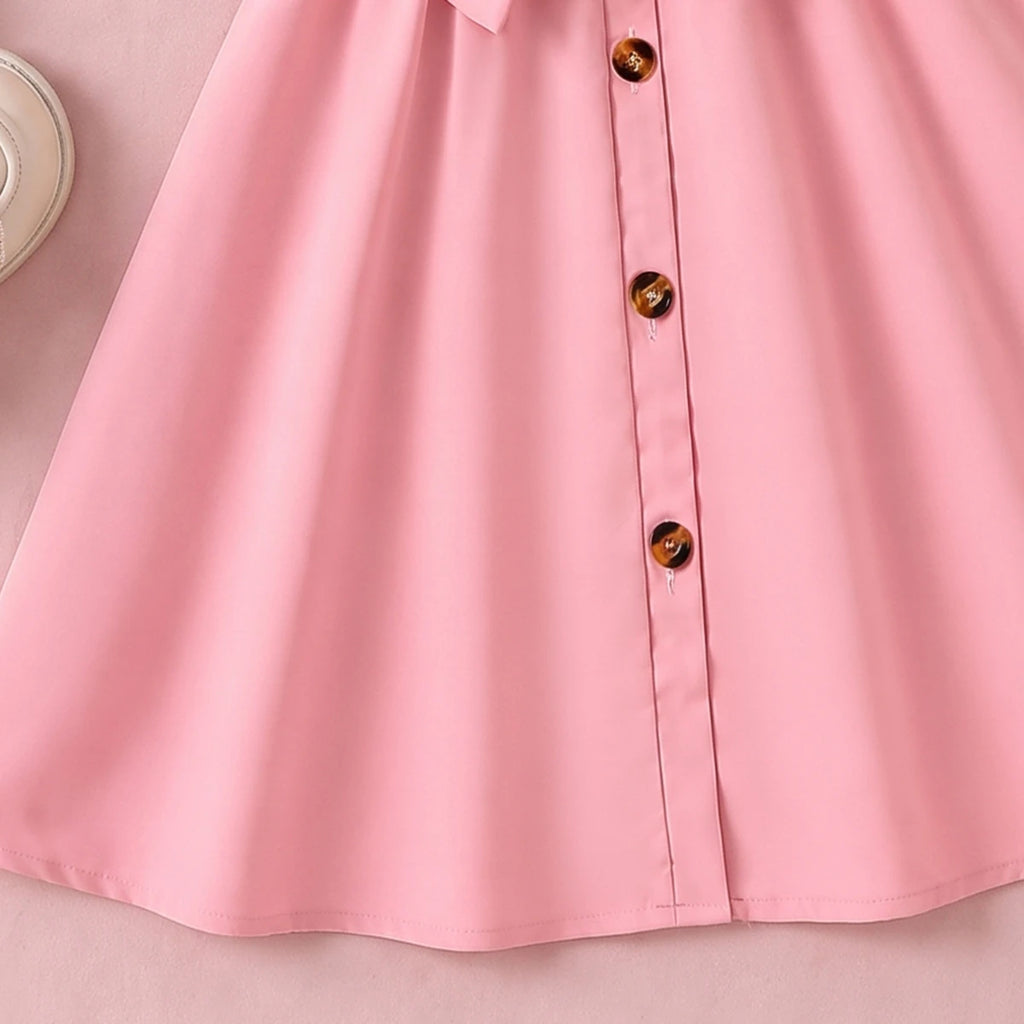 Girls Pink Sleeveless Pinafore Dress With Top Casual Dresses
