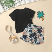 Boys Black Short Sleeve T-Shirt With Tropical Print Shorts Sets 2 pc. Sets